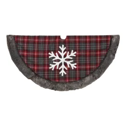 Gerson International Tree Skirts*Snowflake Christmas Holiday Tree Skirt, Faux Fur Buffalo Plaid