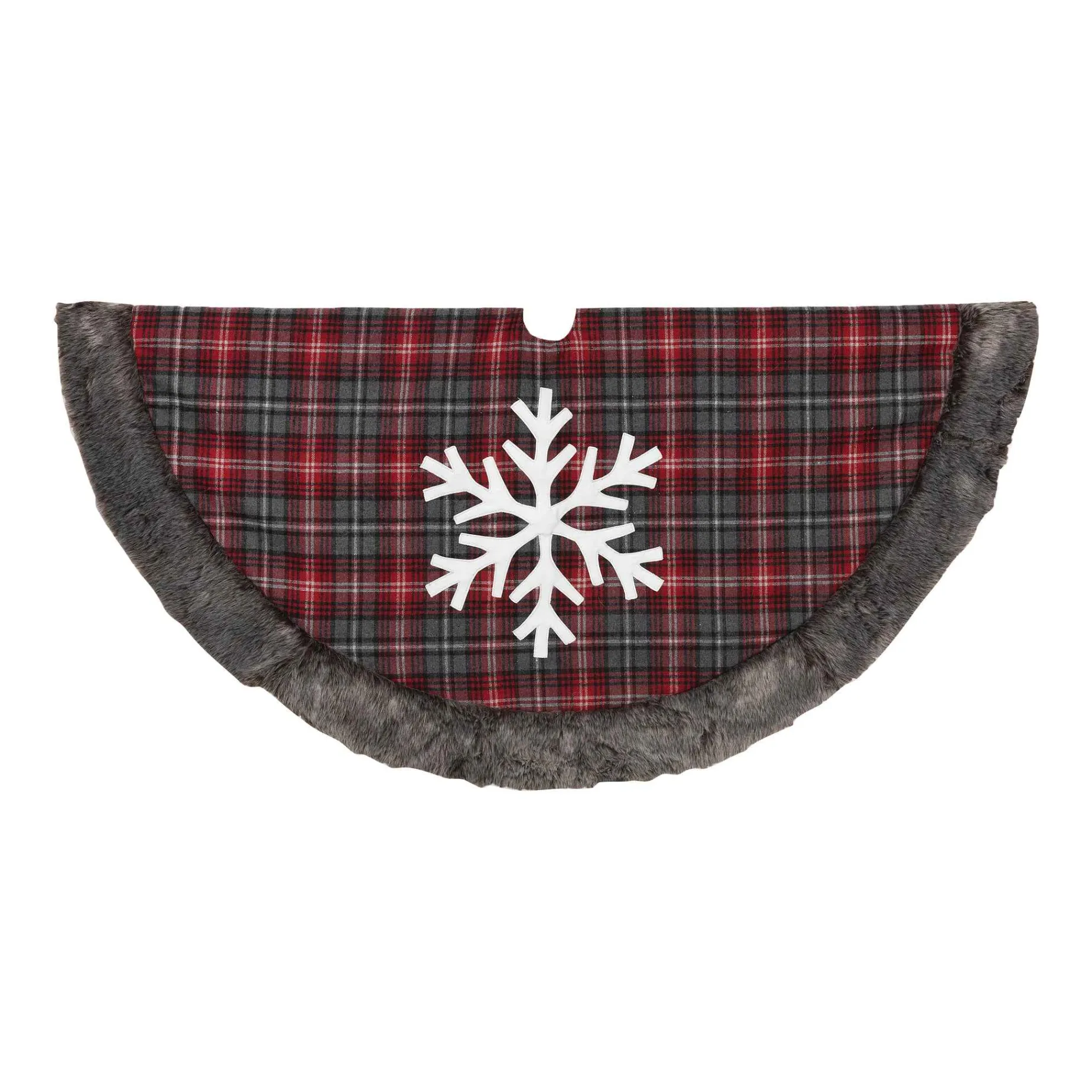 Gerson International Tree Skirts*Snowflake Christmas Holiday Tree Skirt, Faux Fur Buffalo Plaid