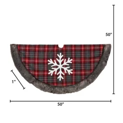 Gerson International Tree Skirts*Snowflake Christmas Holiday Tree Skirt, Faux Fur Buffalo Plaid