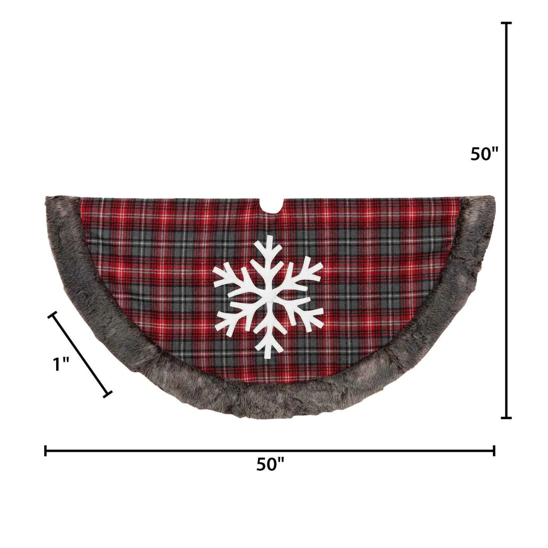Gerson International Tree Skirts*Snowflake Christmas Holiday Tree Skirt, Faux Fur Buffalo Plaid