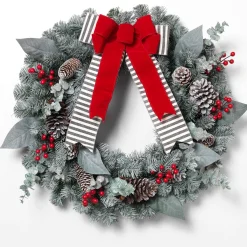 Gerson International Lawn And Outdoor Decor*Snowy Pine Christmas Wreath With Red Berries, Pinecones, Bow
