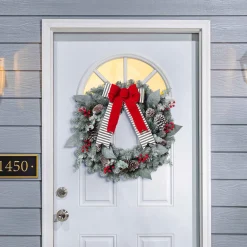 Gerson International Lawn And Outdoor Decor*Snowy Pine Christmas Wreath With Red Berries, Pinecones, Bow