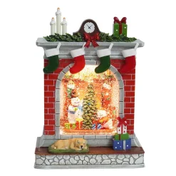 Arys Imports Waterglobes & Lanterns*Stockings On Fireplace With Led Light Up Snowman Family Scene Spinning Glitter Waterglobe