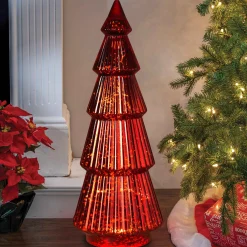 Gerson International Tabletop Items*Traditional Vintage Lighted Handblown Red Mercury Glass Tree