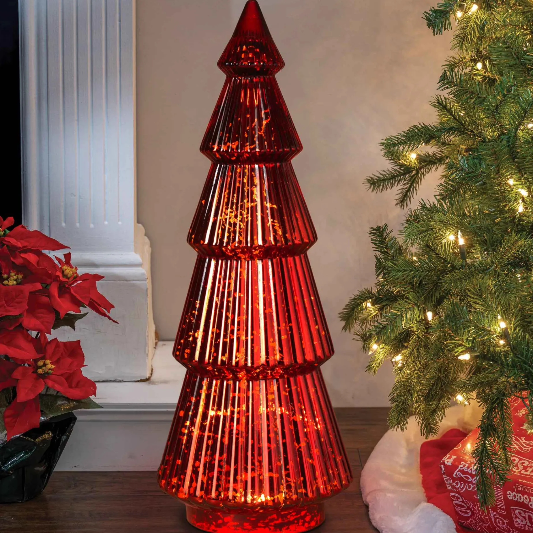 Gerson International Tabletop Items*Traditional Vintage Lighted Handblown Red Mercury Glass Tree