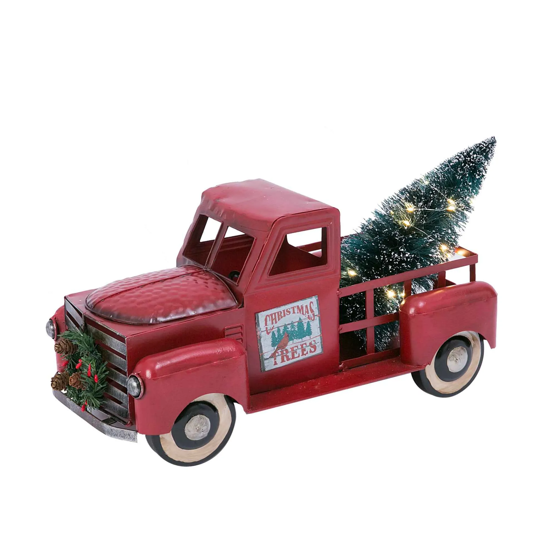 Gerson International Tabletop Items*Vintage Red Metal Truck With Lighted Christmas Tree, Decor