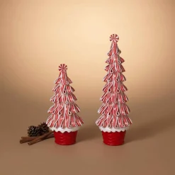 Gerson International Tabletop Items*Whimsical Traditional Peppermint Ribbon Christmas Candy Trees