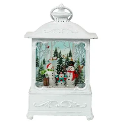 Arys Imports Waterglobes & Lanterns*White Antique Lantern With Led Light Up Snowman Family Scene Spinning Glitter Waterglobe