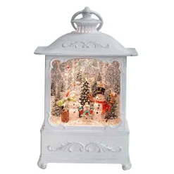Arys Imports Waterglobes & Lanterns*White Antique Lantern With Led Light Up Snowman Family Scene Spinning Glitter Waterglobe