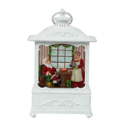 Arys Imports Waterglobes & Lanterns*White Antique Lantern With Led Light Up Santa And Mrs Claus Scene Spinning Glitter Waterglobe