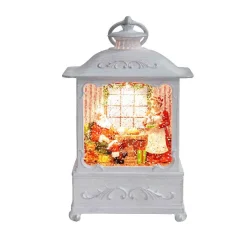 Arys Imports Waterglobes & Lanterns*White Antique Lantern With Led Light Up Santa And Mrs Claus Scene Spinning Glitter Waterglobe