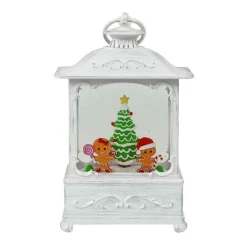 Arys Imports Waterglobes & Lanterns*White Antique Lantern With Led Light Up Gingerbread Children Scene Spinning Glitter Waterglobe