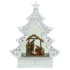Arys Imports Waterglobes & Lanterns*White Scroll Design Christmas Tree With Led Warm White Light Up Nativity Holy Family Scene Spinning Glitter Waterglobe